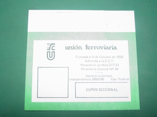 Ferrocarriles Cupon Seccional Carnet Union Ferroviaria Usado