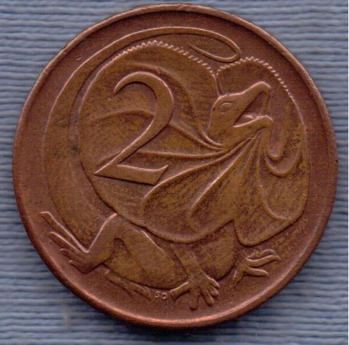 Australia 2 Cents 1975 * Lagarto De Cuello Australiano *