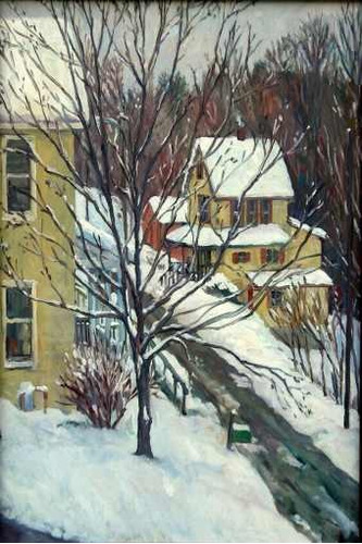 Casas De Campo Y Árboles En La Nieve - Lámina 45 X 30 Cm.