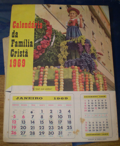 Antigo Calendário De Parede - 1969 - A Família Cristã