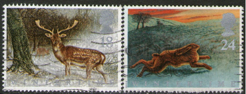 Reino Unido 2 Sellos Usados Fauna: Ciervo Y Liebre Año 1992 