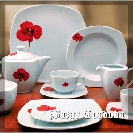 14 Plato Decorado Flor Roja Playo  Tsuji L 2418 Cuadr