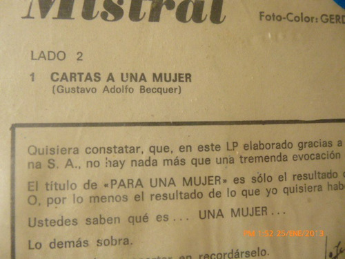 Vinilo Lp Versos Para Una Mujer Jorge Mistral (xx169 (Usado)