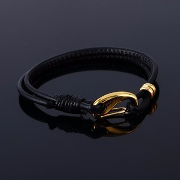 Pulsera Unisex Con Cuero Negro Y Broche Dorado