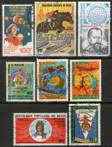 Benin 8 Sellos U P U = Plutón = Olimpíadas = Kepler  1977