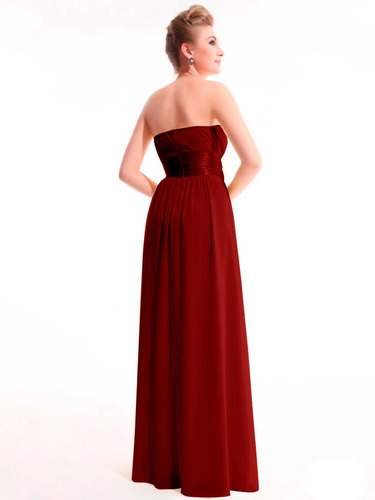 Vestido Vermelho Burgundy Longo De Chiffon De Seda