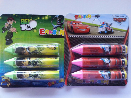 Set De 3 Borras De Ben 10 O Cars Disney Pixar Para Niños