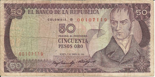 Colombia Reposición 50 Pesos Oro 1 Enero 1985