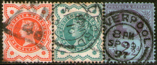 Reino Unido Serie X 3 Sellos Usados Reina Victoria Años 1887