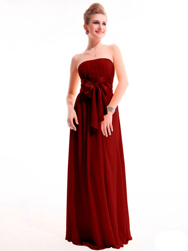 Vestido Vermelho Burgundy Longo De Chiffon De Seda