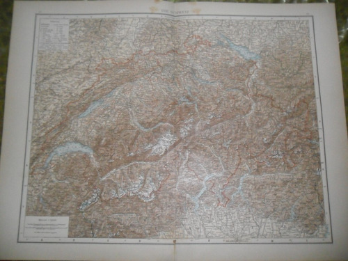 Mapa Plano 1893 Die Schweiz Suiza Lac Leman Boden See Alpen