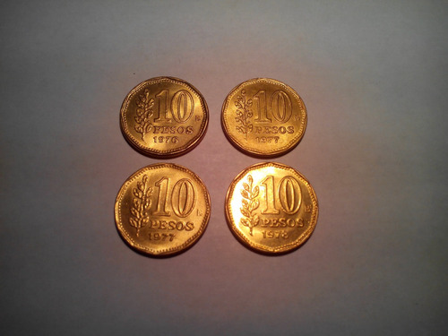 Serie 4 Monedas 10 Pesos 1976 A 1978 - Sol De Mayo Y Brown