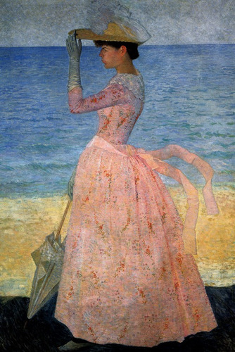 Mulher Com Guarda-sol Praia Mar Pintor Maillol Tela Repro