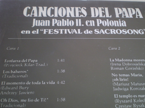 Vinilo Lp Canciones Del Papa Juan Pablo Ii Polonia (u21