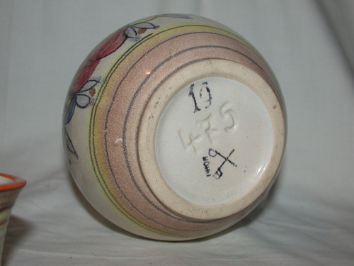 Art Deco Ceramica  Aleman Jarron Con 6 Copa