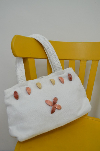 Cartera Artesanal Blanca C/ Detalles - Forrada - Nueva -