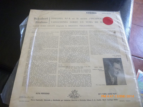 Vinilo De Carlo Maria Giulini - Schubert -brahms (u927