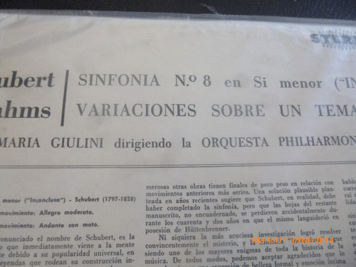 Vinilo De Carlo Maria Giulini - Schubert -brahms (u927
