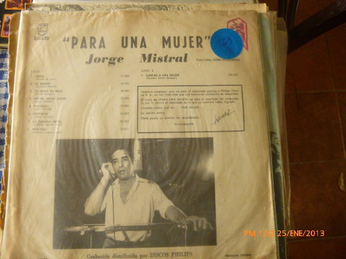 Vinilo Lp Versos Para Una Mujer Jorge Mistral (xx169 (Usado)