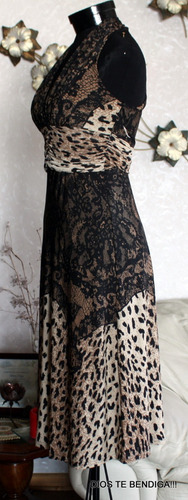 Exclusivo Vestido Noche Encaje Animal Pint Lycra Ts