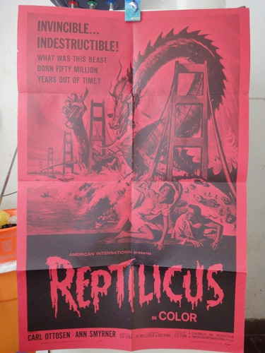 Poster Reptilicus Carl Ottosen Ann Smyrner Sidney W Pink '61 (Usado)