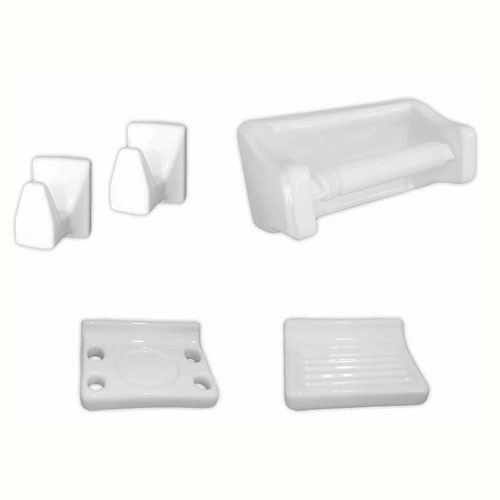 Set Kit Accesorio Baño 5 Piezas Loza Blanca Cuadrado Oferta