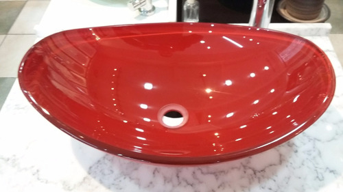 Imagen 2 de 10 de Bacha Baño Apoyo Oval Vidrio Rojo 55 X 37 X 15.5