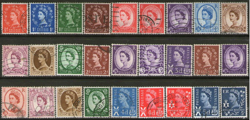 Reino Unido Serie X 27 Sellos Usados Reina Años 1952-68