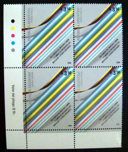 Argentina, Bloque X 4 Gj 3552 30 Cons Mercosur 06 Mint L2539