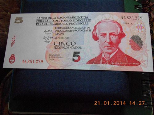 Bono Lecop Valor 5 Pesos Sin Circular