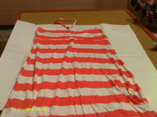 Vestido Playero En Modal  En Color Coral Y Blanco Talle M-