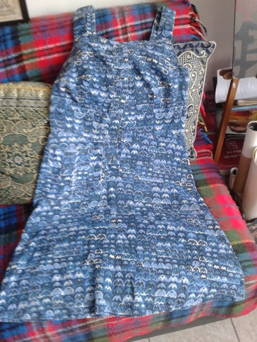 Vestido Delantal Un Bolsillo Azul Breteles Sin Botones S