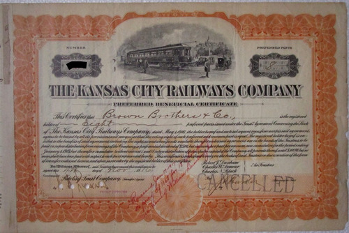 Escasa Accion/bono The Kansas City Railways Company 1916