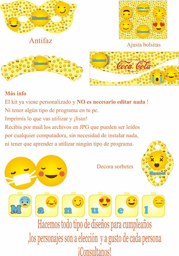 Emoticon Emojis Kit Imprimibles Cumpleaños Personalizados