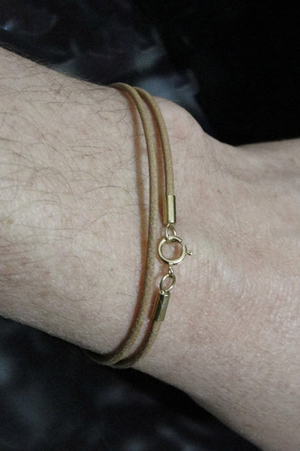 Imagem 5 de 5 de Pedras - Pulseira (2v) Unissex, Couro 2mm E Ouro, Cód221p78