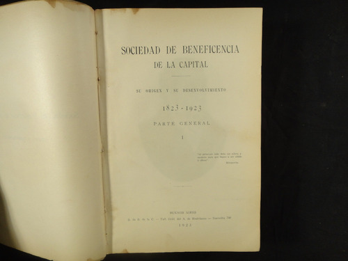 Sociedad De Beneficencia De La Capital. 1923.