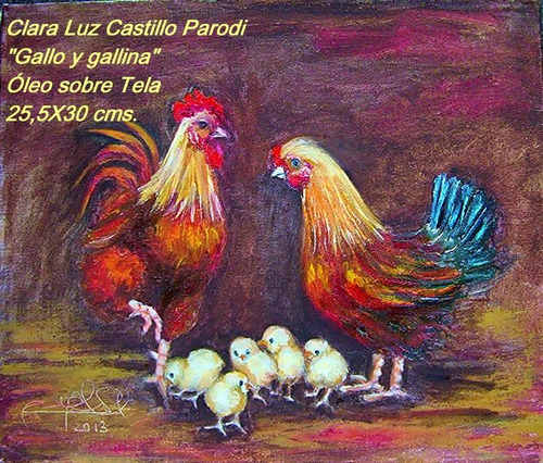 Gallo Lider Y Gallina Clara Luz Castillo Parodi Oleo S/tela