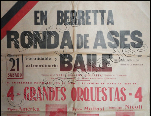 Imagen 2 de 3 de Afiche Antiguo De Tango En Berretta Ronda De Ases De. 21019