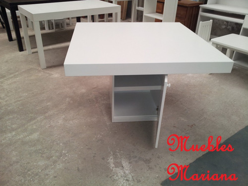 Mesa Cuadrada De 1.20 Mts Base Cubo Con Puertas Laqueada