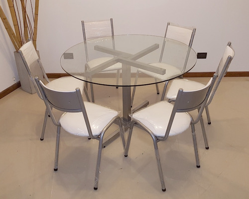 Juego Comedor 6 Sillas Mas Mesa Vidrio Redonda 1,2 M Moderno