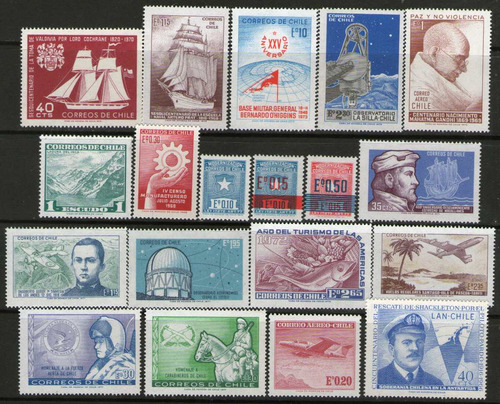 Chile 19 Sellos Mint Antártida, Observatorio, Barcos 1968-74