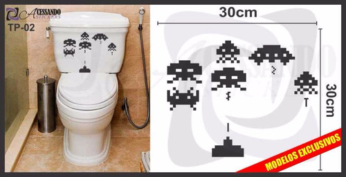Adesivo Decorativo Banheiro Caixa Acoplada - Space Invaders