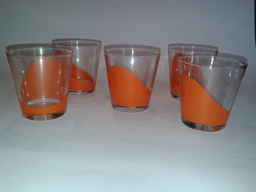 4 Vasos Vidrios Transparentes Detalle Naranja, Divertidos (Usado)