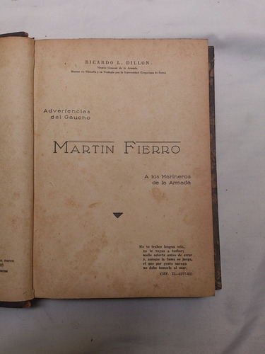 Dillon, R. L. Advertencias Del Gaucho Martín Fierro