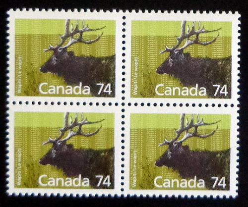 Canadá Fauna, Bloque X 4 Sc. 1177 Wapiti 1987 Mint L7057