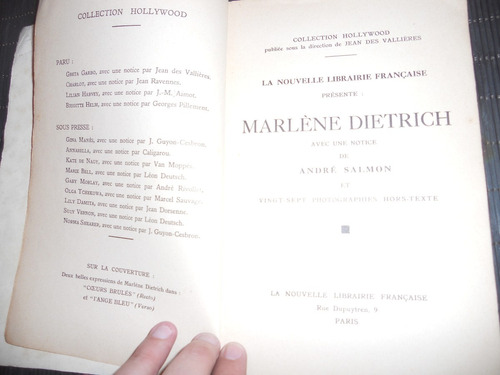 Marlène Dietrich: Avec Une Notice De André Salmon Paris 1932