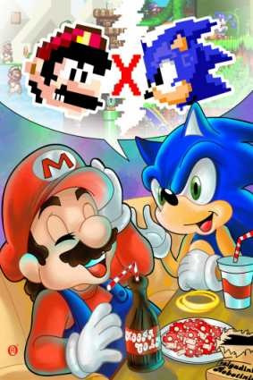 Super Mario Y Sonic Personajes Videojuegos - Lámina 45x30 Cm