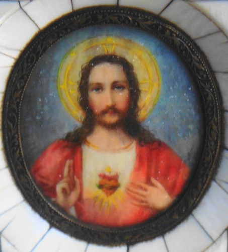 Sagrado Corazón De Jesús. Siglo 19  Pintura Antigua Firmada.