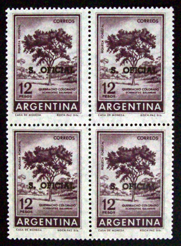 Argentina Bloq X 4 Ofic Gj 769 Quebracho 12p Retintado L2685