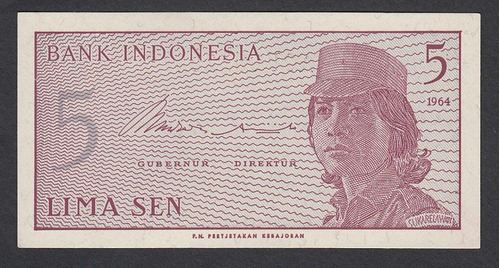 Billete Indonesia 5 Sen 1964 Unc (c85)